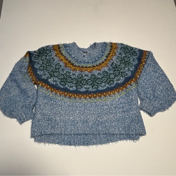 Free People Festive Frost Pullover Sweater - Ice Blue Combo - Sz Medium - Picture 7 of 11